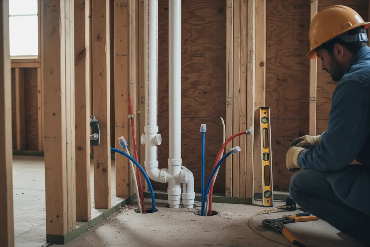 Drain and supply rough-in during Sump Pump Repair in Mt Baldy